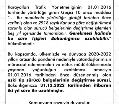 Eski Tip Sürücü Belgelerinin değiştirme süresi